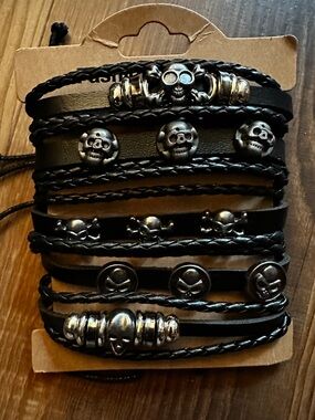 Black Multi-Strand Skull Bracelet - Fashion Jewelry